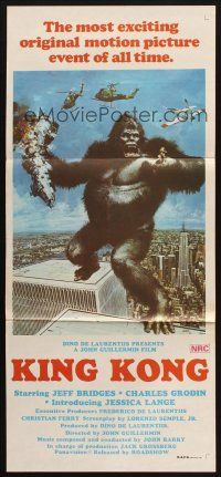 7m667 KING KONG Aust daybill '76 John Berkey art of BIG Ape on the Twin Towers!
