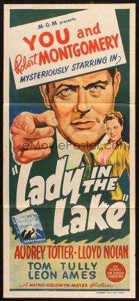 7m001 LADY IN THE LAKE Aust daybill '47 art of Robert Montgomery as Marlowe with Audrey Totter!