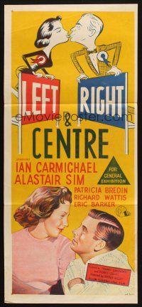 7m679 LEFT RIGHT & CENTRE Aust daybill '59 wacky art of political candidates in love!