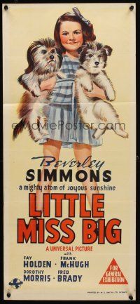 7m686 LITTLE MISS BIG Aust daybill '46 artwork of cute dynamite mite Beverly Simmons!