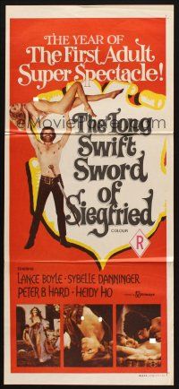 7m690 LONG SWIFT SWORD OF SIEGFRIED Aust daybill '72 Sybil Danning, wild art, sword & sorcery sex!