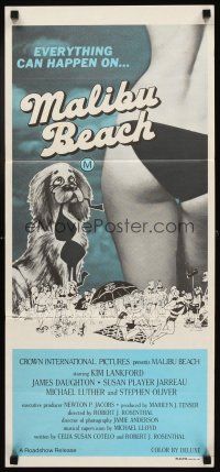 7m702 MALIBU BEACH Aust daybill '78 sexy topless girl in bikini on famed California beach!