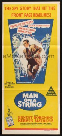 7m049 MAN ON A STRING Aust daybill '60 art of Ernest Borgnine who spent 10 years as a counterspy!