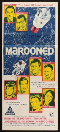 7m708 MAROONED Aust daybill '69 Gregory Peck & Gene Hackman, great cast & rocket art!