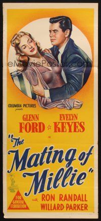 7m711 MATING OF MILLIE Aust daybill '47 great romantic stone litho of Glenn Ford & Evelyn Keyes!