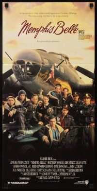 7m715 MEMPHIS BELLE Aust daybill '90 Matt Modine, Sean Astin, cool cast portrait by WWII B-17!