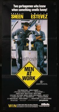 7m716 MEN AT WORK Aust daybill '90 garbage men brothers Charlie Sheen & Emilio Estevez!