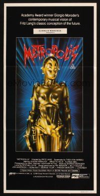 7m717 METROPOLIS Aust daybill R84 Fritz Lang classic, great art of female robot!