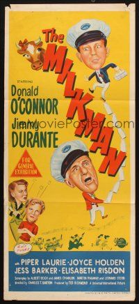 7m719 MILKMAN Aust daybill '50 wacky art of Donald O'Connor & Jimmy Durante + sexy Piper Laurie!