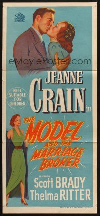 7m723 MODEL & THE MARRIAGE BROKER Aust daybill '52 Scott Brady kisses Jeanne Crain, Thelma Ritter!