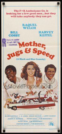 7m727 MOTHER, JUGS & SPEED Aust daybill '76 art of sexy Raquel Welch, Bill Cosby & Harvey Keitel!