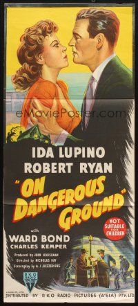 7m054 ON DANGEROUS GROUND Aust daybill '51 Nicholas Ray, stone litho of Robert Ryan & Ida Lupino!