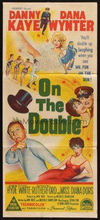 7m760 ON THE DOUBLE Aust daybill '61 art of wacky Danny Kaye, plus sexy Diana Dors in bubbles!