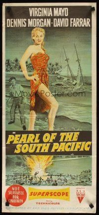 7m777 PEARL OF THE SOUTH PACIFIC Aust daybill '55 sexy Virginia Mayo in sarong & Dennis Morgan!