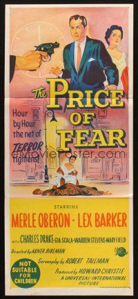 7m062 PRICE OF FEAR Aust daybill '56 cool crime artwork, Merle Oberon, Lex Barker!