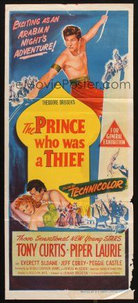 7m793 PRINCE WHO WAS A THIEF Aust daybill '51 different art of Tony Curtis & pretty Piper Laurie!