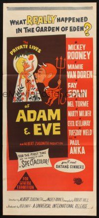 7m795 PRIVATE LIVES OF ADAM & EVE Aust daybill '60 art of sexy Mamie Van Doren & devil Rooney!