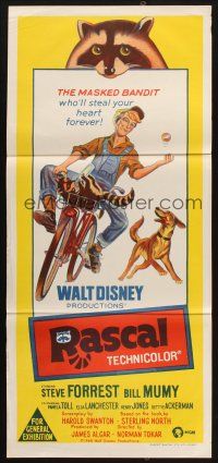 7m807 RASCAL Aust daybill '69 Walt Disney, great art of Bill Mumy on bike with raccoon & dog!