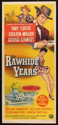 7m808 RAWHIDE YEARS Aust daybill '55 poker playing Tony Curtis + sexy Colleen Miller & Kennedy!