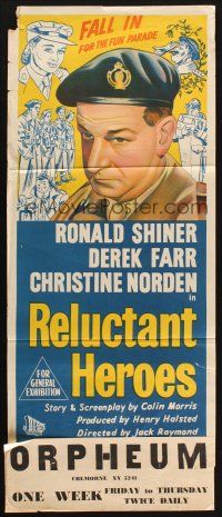 7m813 RELUCTANT HEROES Aust daybill '51 Ronald Shiner, Derek Farr, wacky military artwork!