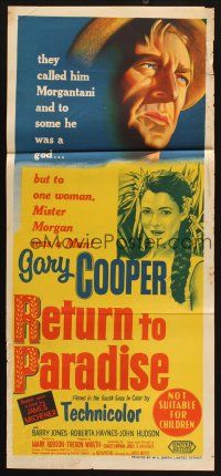 7m814 RETURN TO PARADISE Aust daybill '53 art of Gary Cooper, from James A. Michener's story!