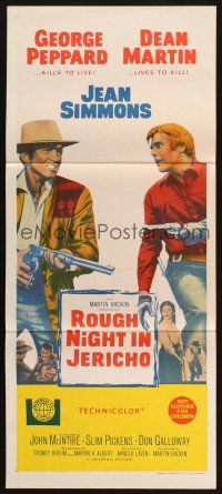 7m826 ROUGH NIGHT IN JERICHO Aust daybill '67 Dean Martin & George Peppard with guns drawn!