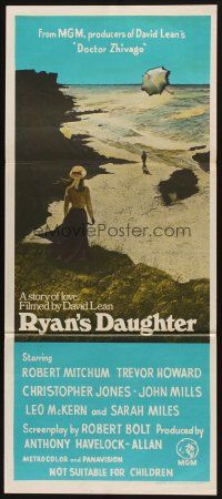 7m828 RYAN'S DAUGHTER Aust daybill '70 David Lean, art of Sarah Miles on beach + umbrella by Lesser!