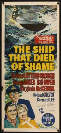7m072 SHIP THAT DIED OF SHAME Aust daybill '55 Richard Attenborough on ship with mind of its own!