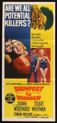 7m075 SIGNPOST TO MURDER Aust daybill '65 Joanne Woodward, Whitman, are we all potential killers?
