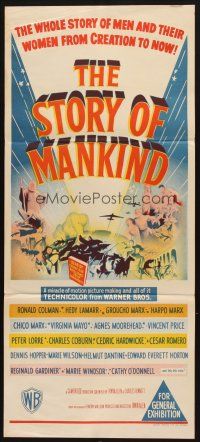 7m884 STORY OF MANKIND Aust daybill '57 Ronald Colman, the Marx Bros., the BIG BIG BIG story!