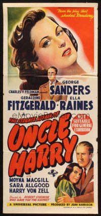 7m083 STRANGE AFFAIR OF UNCLE HARRY Aust daybill '45 art of George Sanders, Fitzgerald & Raines!