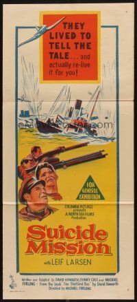 7m890 SUICIDE MISSION Aust daybill '56 directed by Michael Forlong, WWII English Navy action art!