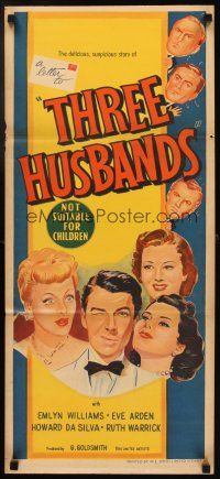 7m915 THREE HUSBANDS Aust daybill '50 the story of how they grew suspicious!