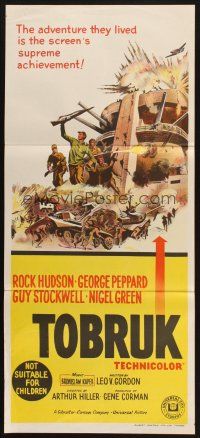 7m924 TOBRUK Aust daybill '67 art of soldiers Rock Hudson & George Peppard in World War II!