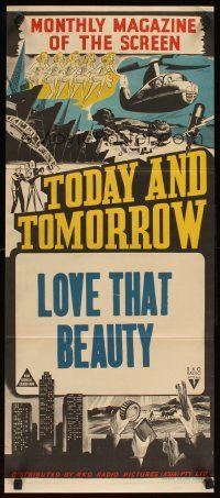 7m925 TODAY & TOMORROW stock Aust daybill '40s cool newsreel stone litho, Love That Beauty!