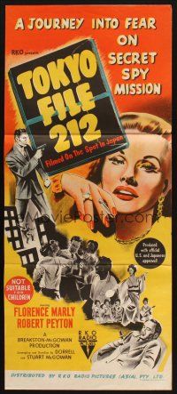 7m090 TOKYO FILE 212 Aust daybill '51 art of secret agents in Japan, sexy smoking Florence Marly!