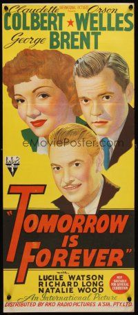7m927 TOMORROW IS FOREVER Aust daybill '45 stone litho art of Orson Welles, Colbert & Brent!