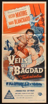 7m963 VEILS OF BAGDAD Aust daybill '53 art of Victor Mature & sexy harem girl Mari Blanchard!