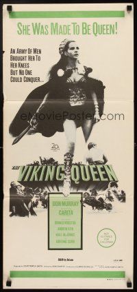 7m966 VIKING QUEEN Aust daybill '67 different full-length image of sexy Carita with sword!
