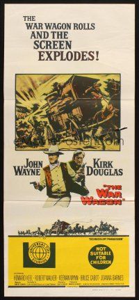 7m974 WAR WAGON Aust daybill '67 cowboys John Wayne & Kirk Douglas, western armored stagecoach art