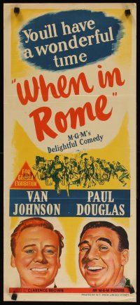 7m982 WHEN IN ROME Aust daybill '52 great smiling portrait art of Van Johnson & Paul Douglas!