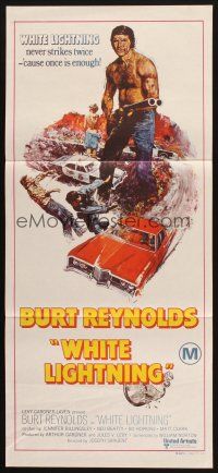 7m983 WHITE LIGHTNING Aust daybill '73 cool art of moonshine bootlegger Burt Reynolds!