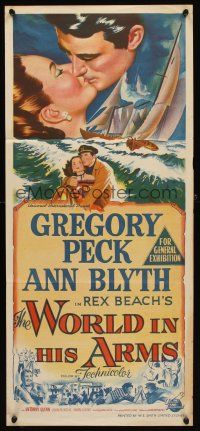 7m991 WORLD IN HIS ARMS Aust daybill '52 Gregory Peck, Ann Blyth, from Rex Beach novel!