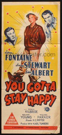 7m995 YOU GOTTA STAY HAPPY Aust daybill '48 Joan Fontaine with Eddie Albert & James Stewart!