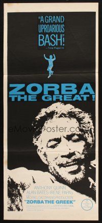 7m999 ZORBA THE GREEK Aust daybill '66 directed by Michael Cacoyannis, Anthony Quinn close-up!