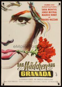 7m251 DEVIL MADE A WOMAN German '61 super close up of sexiest Sara Montiel with rose!