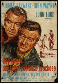 7m288 MAN WHO SHOT LIBERTY VALANCE German '62 John Wayne & James Stewart together, Goetze art!