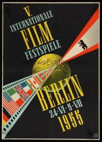 7m220 BERLIN INTERNATIONAL FILM FESTIVAL 1955 German 16x23 '55 art of many nation's flags!