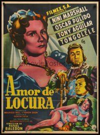 7m197 AMOR DE LOCURA Mexican poster '53 art of Nini Marshall, Pulido, Aguilar & Tongolele by Francisco Diaz Moffitt!