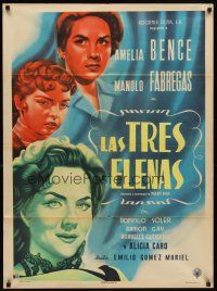 7m207 LAS TRES ELENAS Mexican poster '54 art of Amelia Bence, Fabregas & top stars!